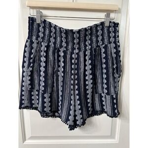 EUC Three Dots size XL navy blue striped Pull On Shorts womens Boho Flowy